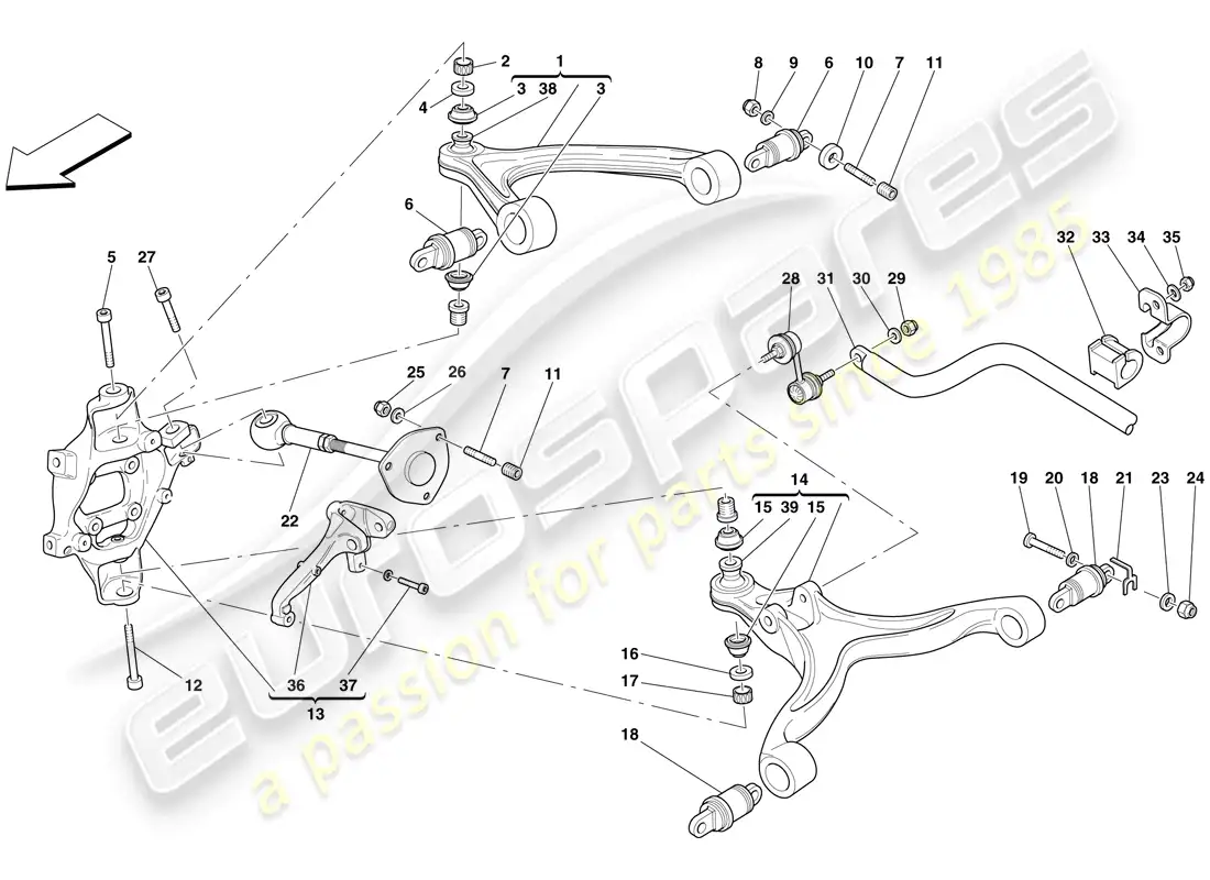 ferrari 599 gto (usa) rear suspension - arms and stabiliser bar parts diagram