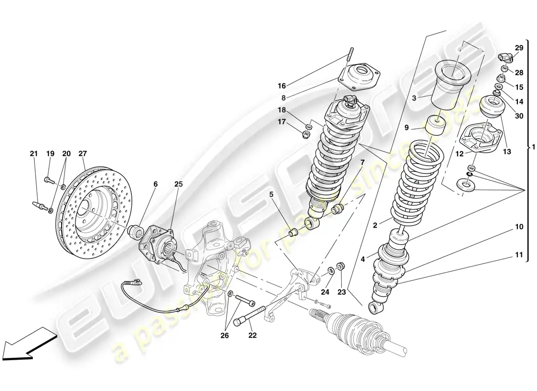 ferrari 599 sa aperta (europe) rear suspension - shock absorber and brake disc parts diagram