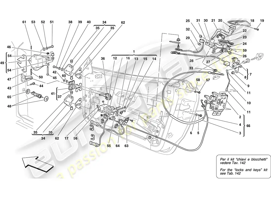 ferrari f430 coupe (europe) doors - opening mechanism and hinges parts diagram