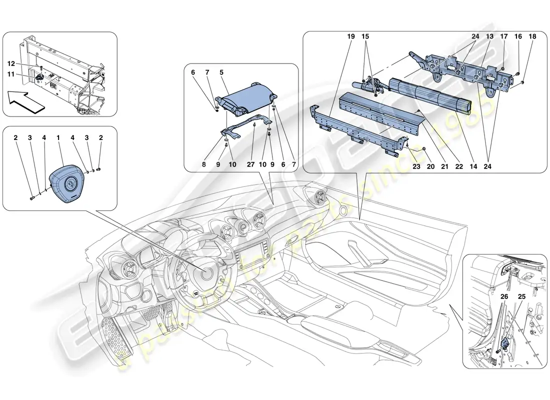 ferrari california t (rhd) airbags parts diagram