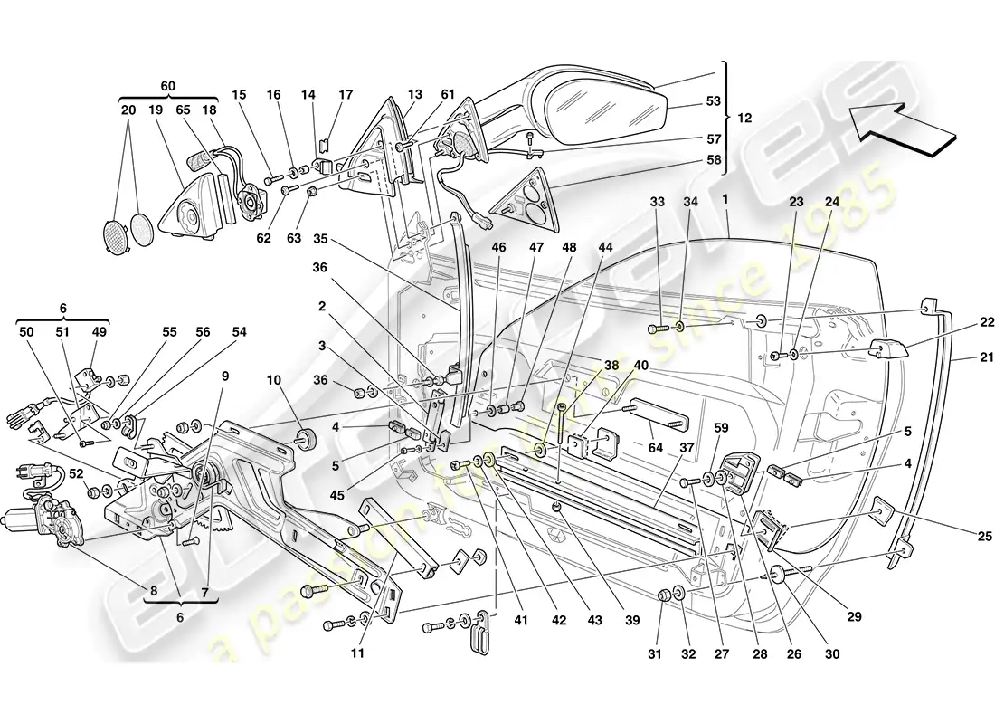 ferrari f430 coupe (europe) doors - power windows and rear-view mirror parts diagram