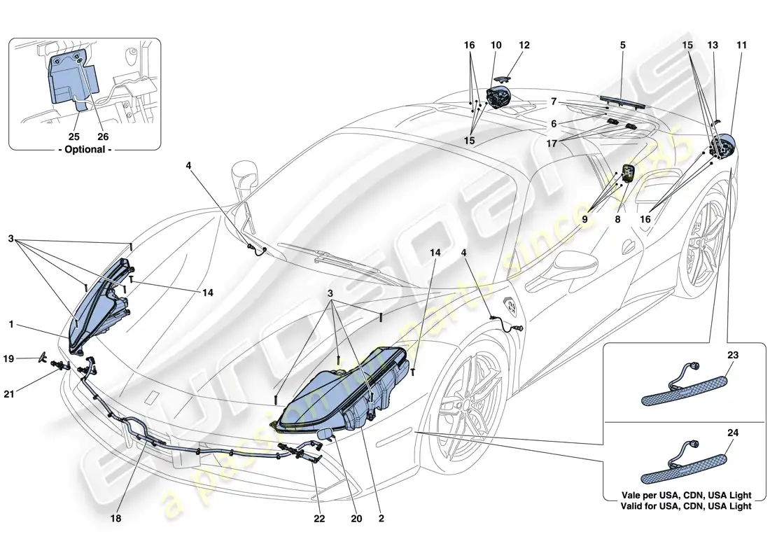 ferrari 488 spider (europe) headlights and taillights parts diagram