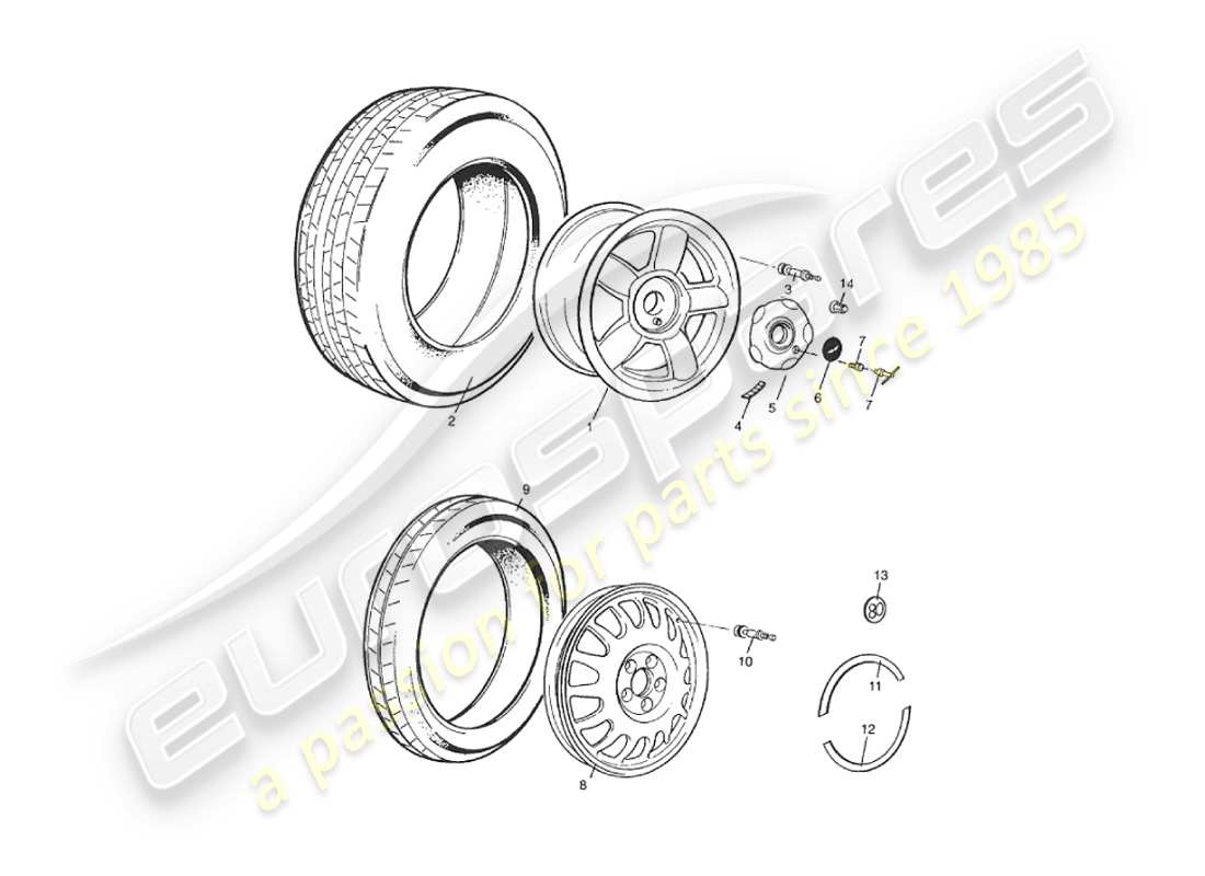 aston martin v8 virage (2000) wheels & tyres, volante only part diagram