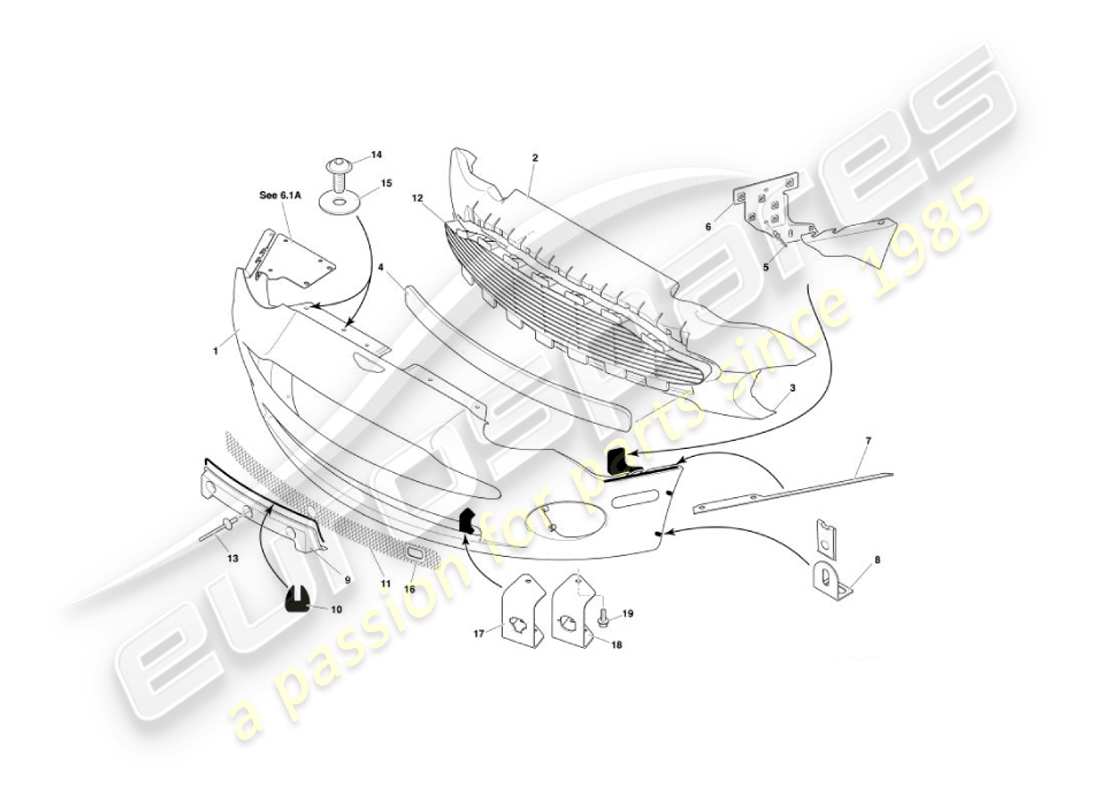 aston martin vanquish (2006) front bumper & apron part diagram