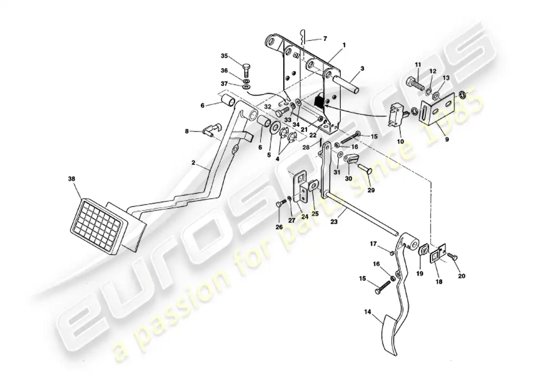 aston martin v8 volante (2000) pedal gear parts diagram
