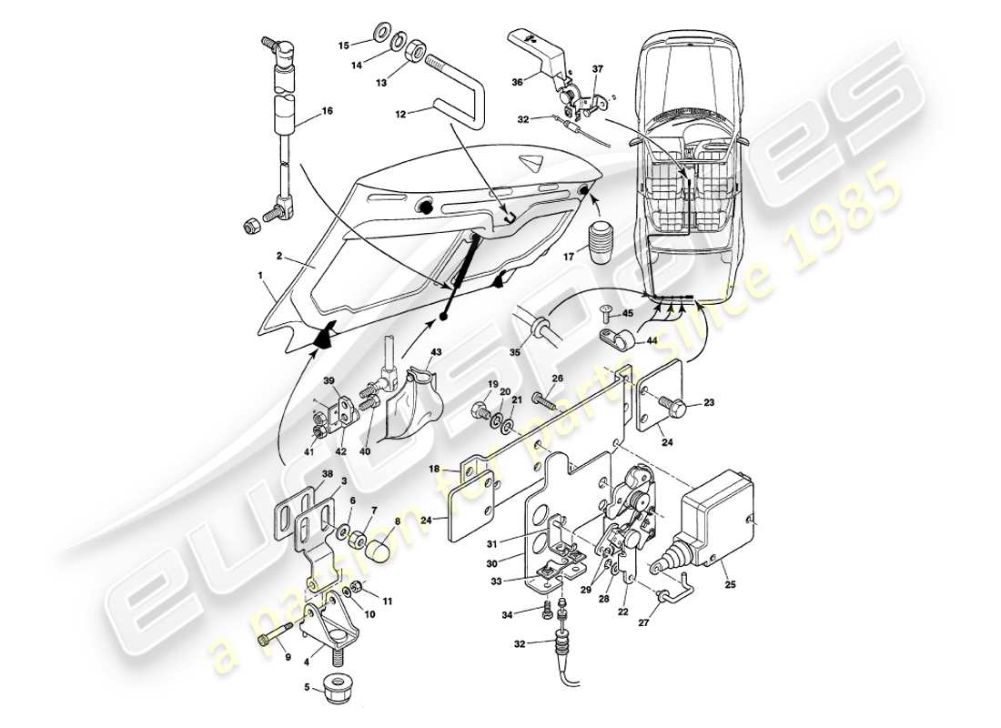 aston martin v8 volante (2000) trunk lid part diagram