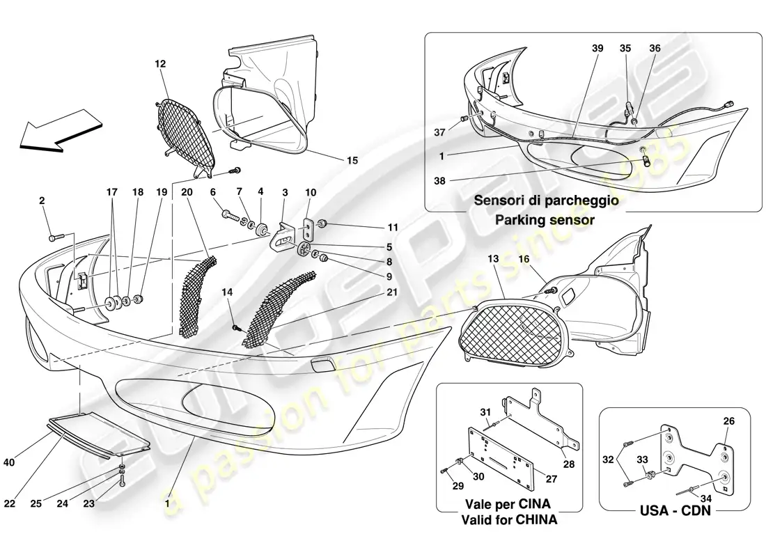 ferrari f430 spider (rhd) front bumper parts diagram