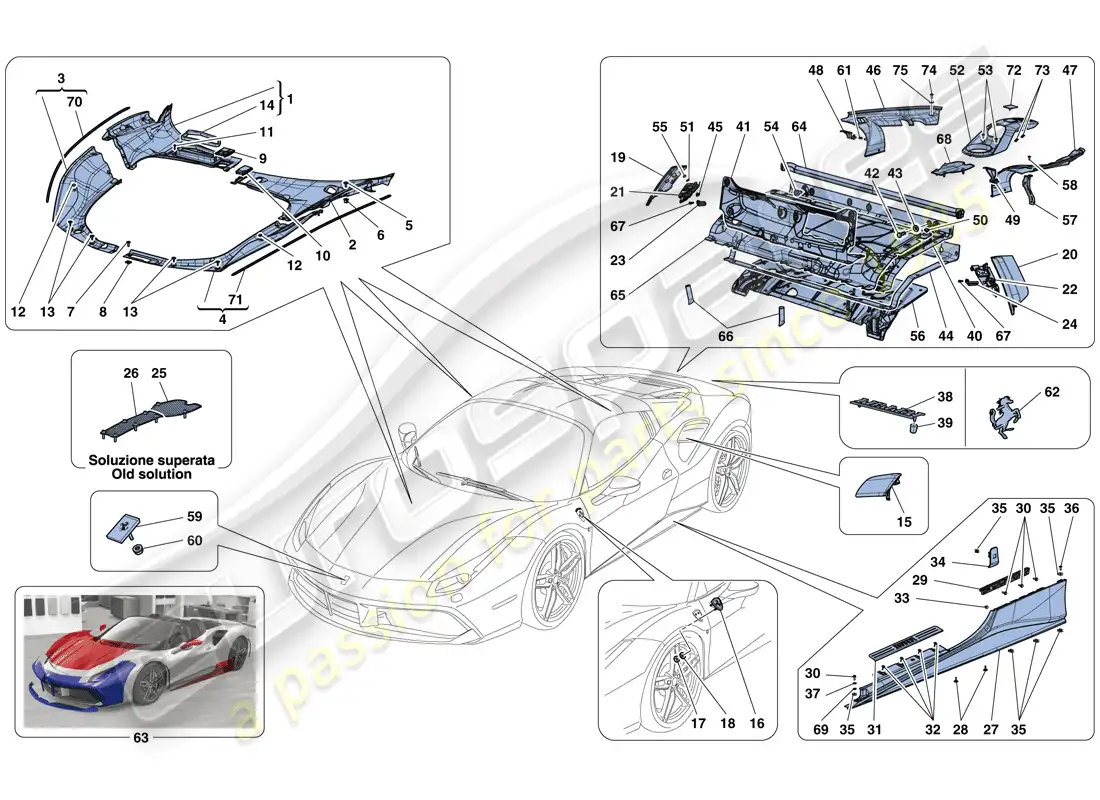 ferrari 488 spider (europe) shields - external trim parts diagram