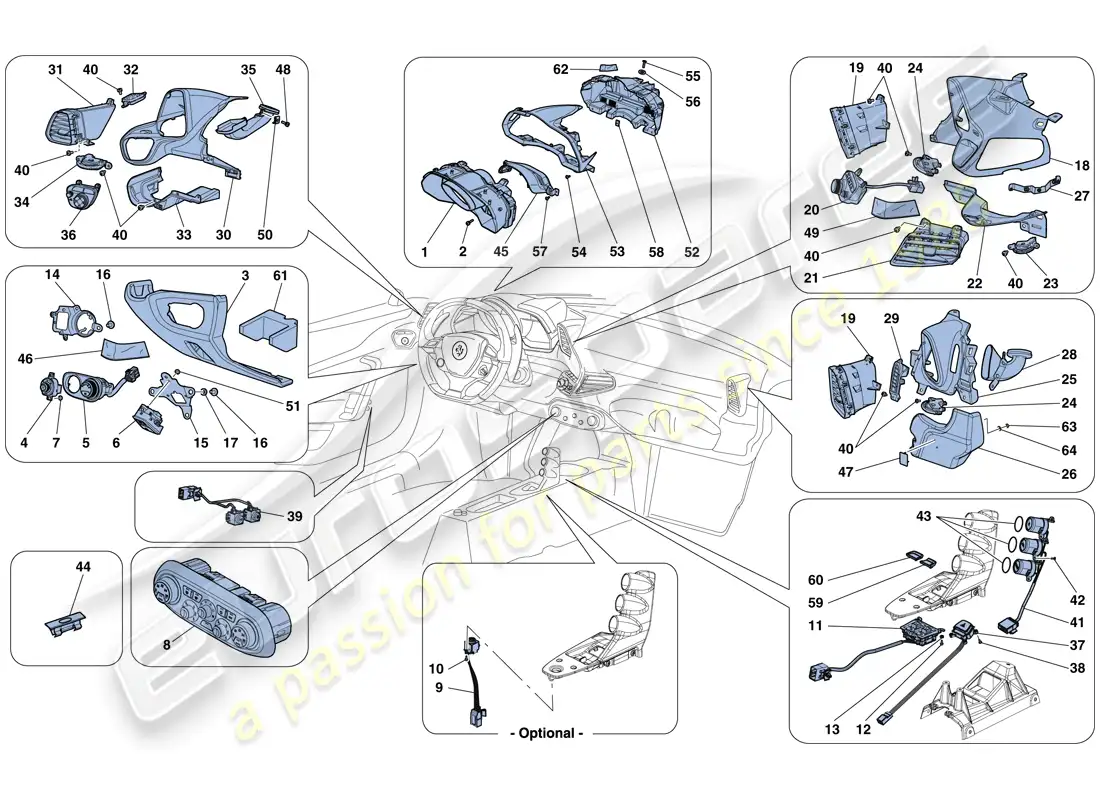 ferrari 458 speciale (europe) dashboard and tunnel instruments parts diagram