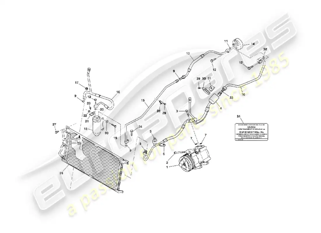 aston martin vanquish (2002) engine compartment installation parts diagram