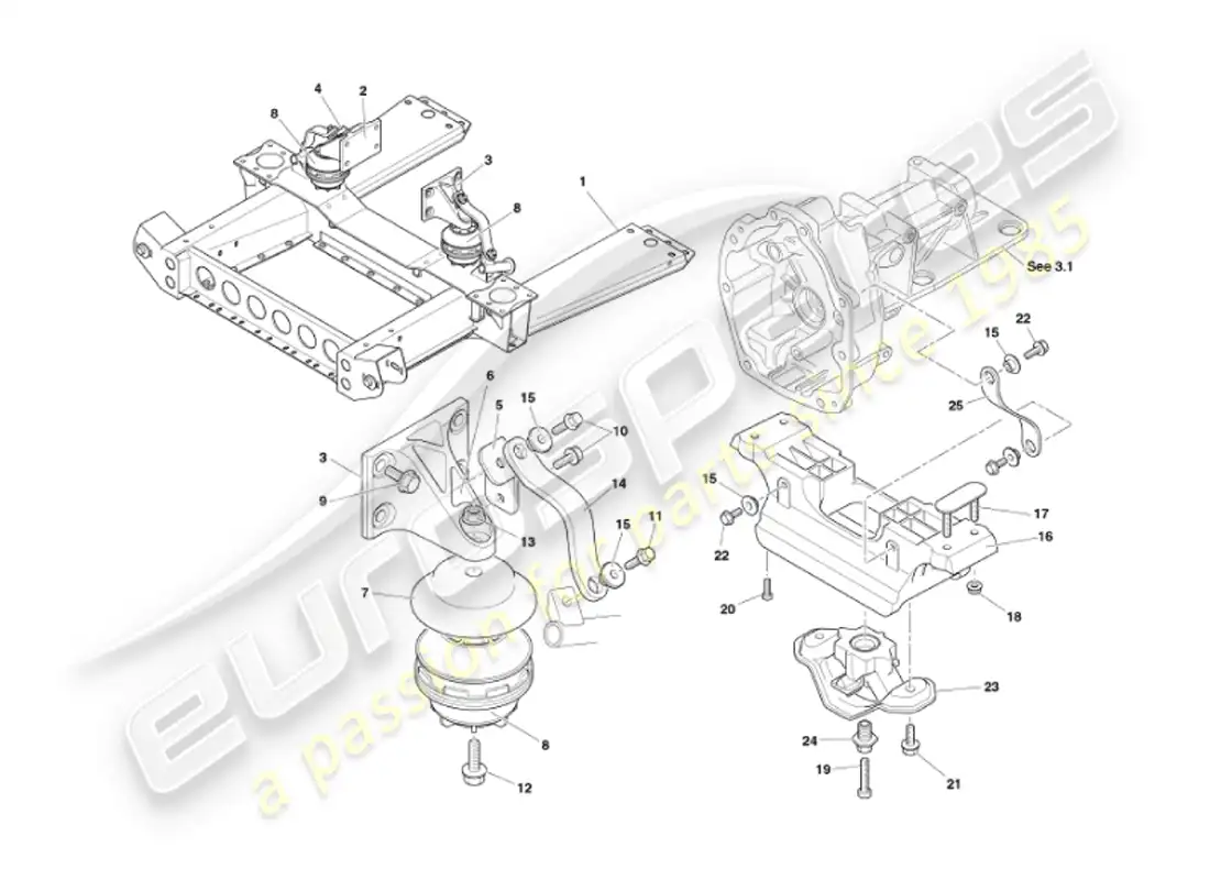 aston martin vanquish (2002) engine mountings parts diagram