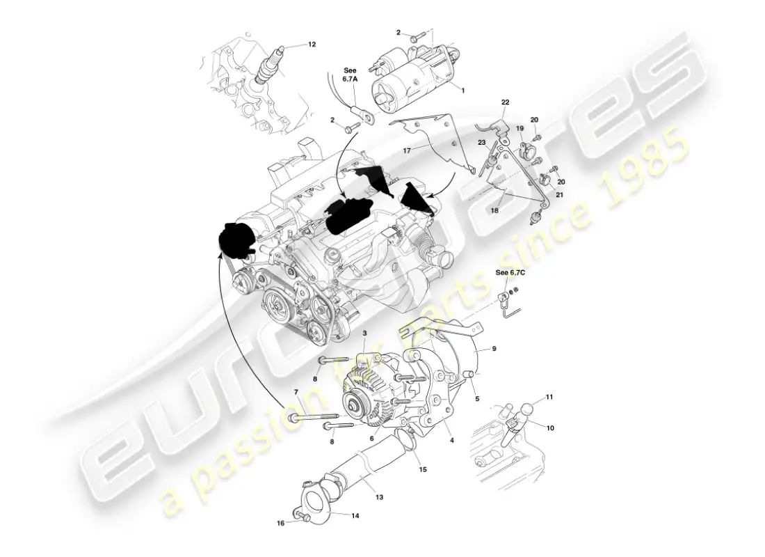 aston martin vanquish (2005) engine electrical components parts diagram