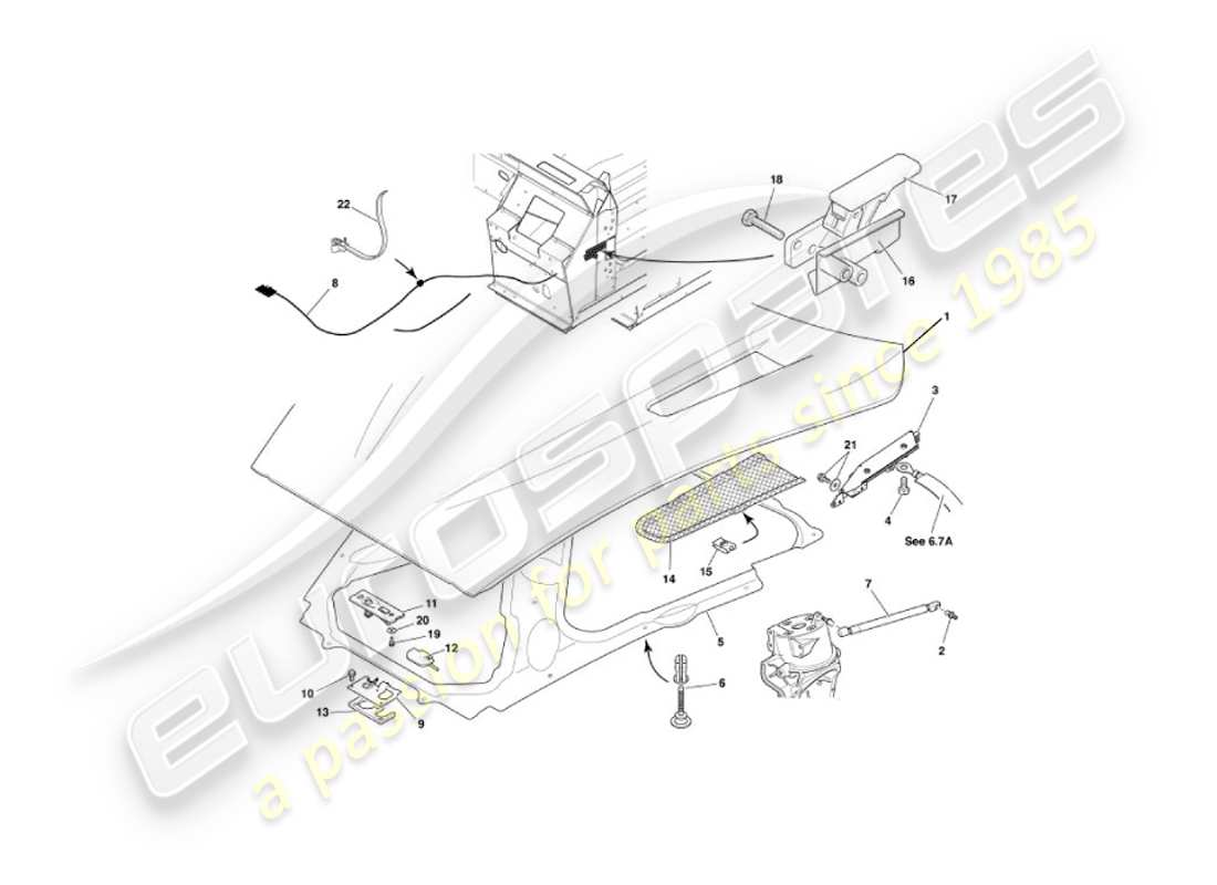 aston martin vanquish (2006) bonnet part diagram