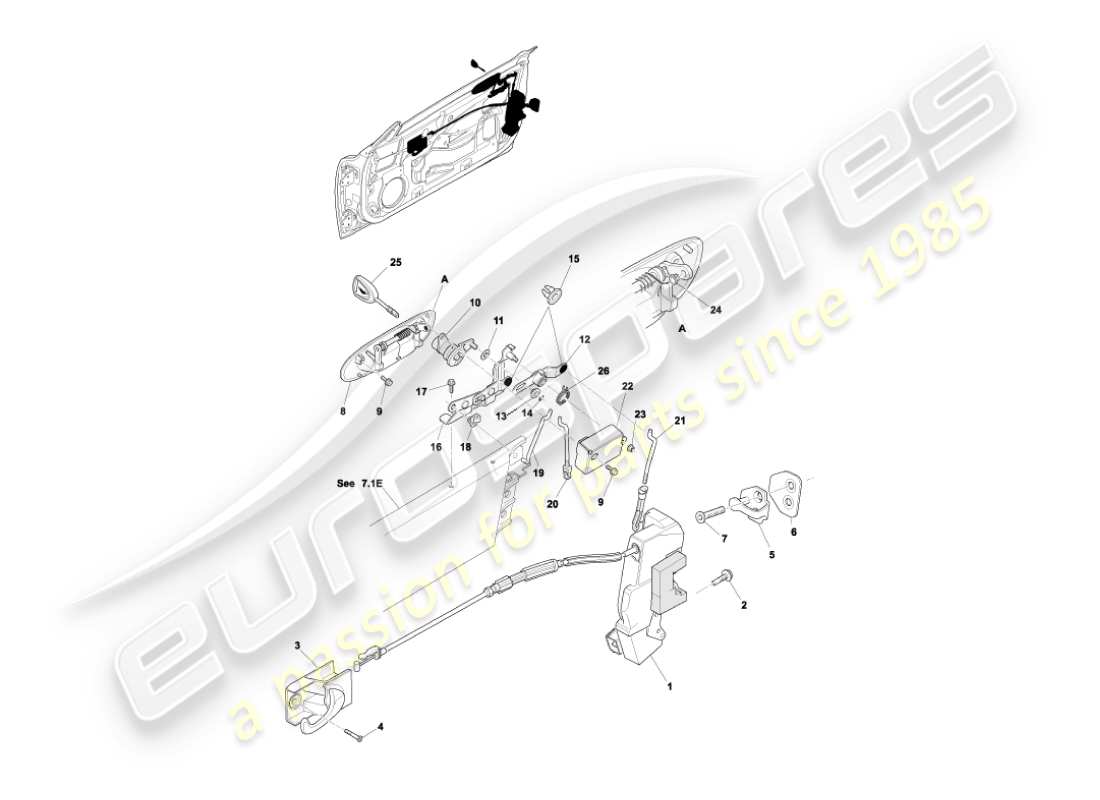 aston martin vanquish (2006) door latch mechanism part diagram