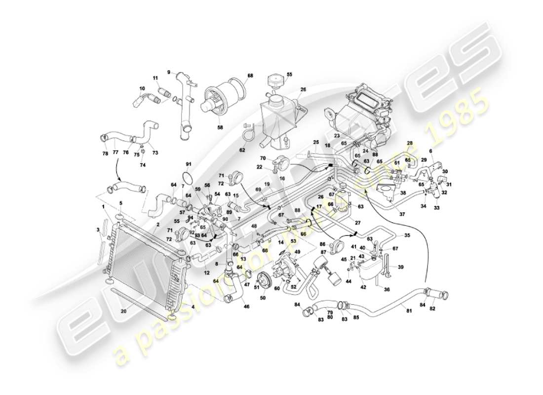 aston martin vanquish (2006) water cooling system part diagram