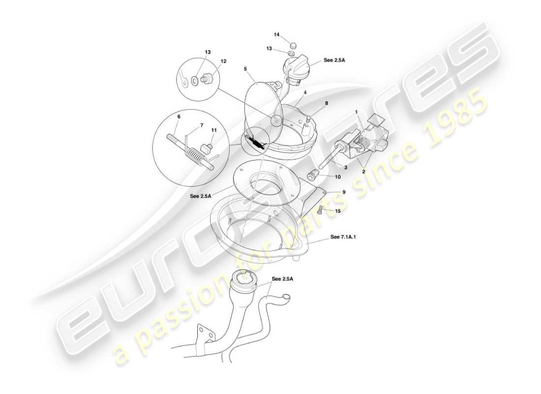 aston martin vanquish (2006) fuel flap mechanism part diagram