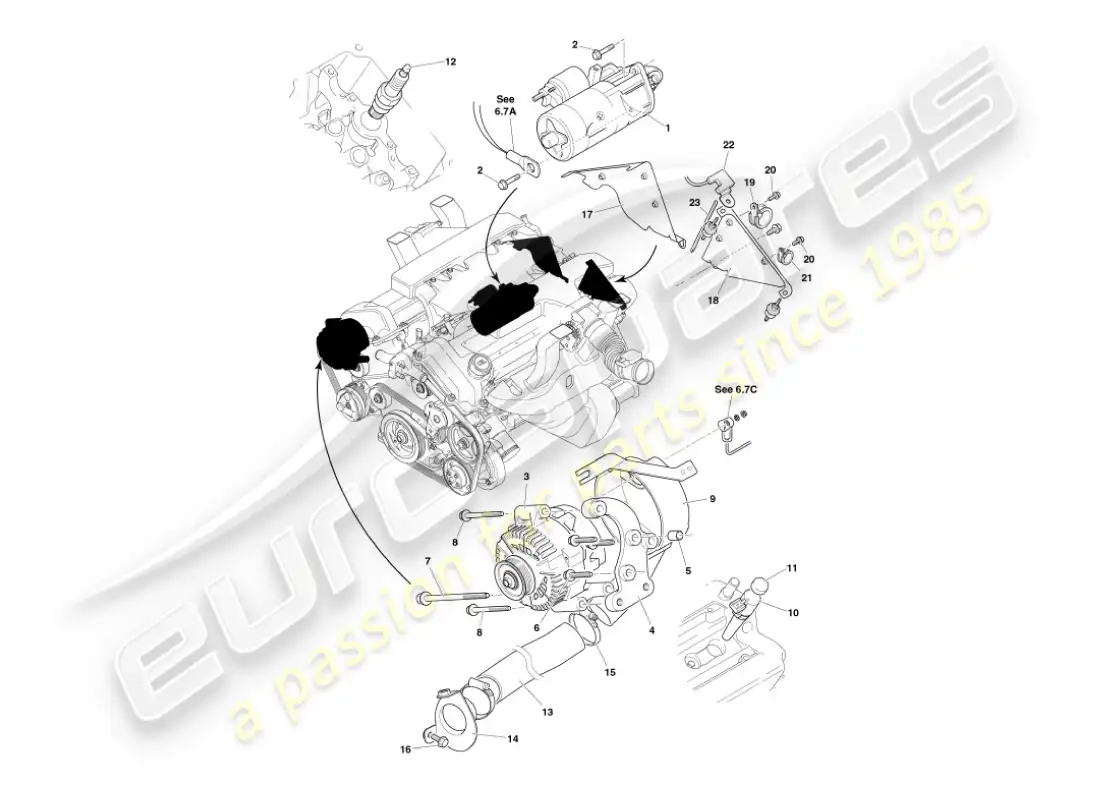 aston martin vanquish (2002) engine electrical components parts diagram
