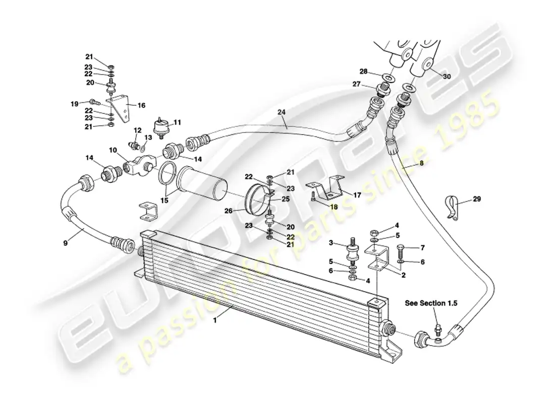 aston martin v8 volante (1998) oil cooling system parts diagram