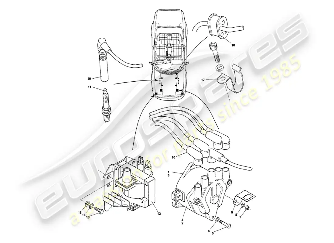 aston martin v8 volante (1998) engine electrical components parts diagram