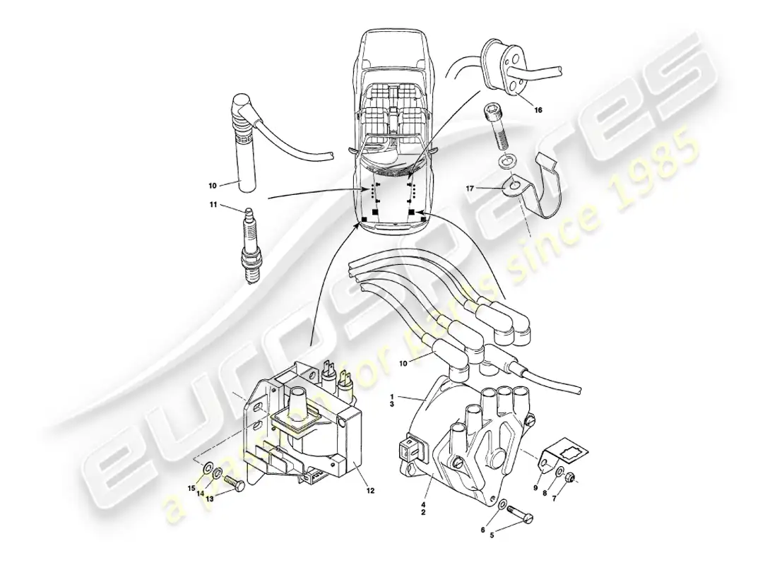 aston martin v8 volante (1997) engine electrical components parts diagram