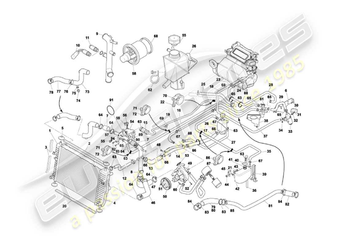 aston martin vanquish (2002) water cooling system part diagram