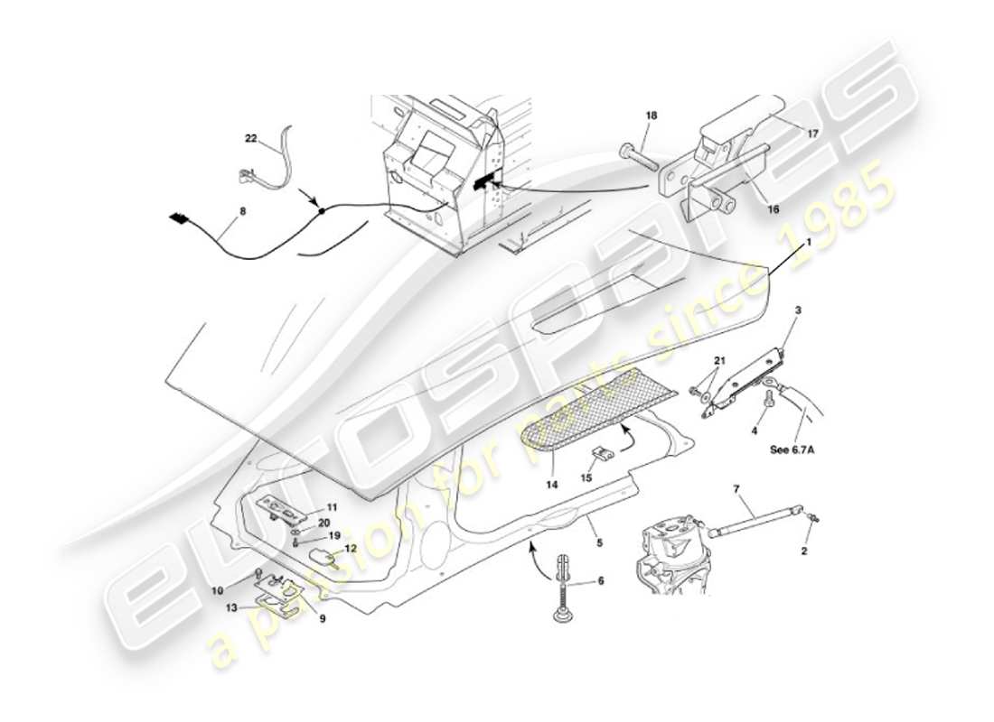 aston martin vanquish (2002) bonnet part diagram