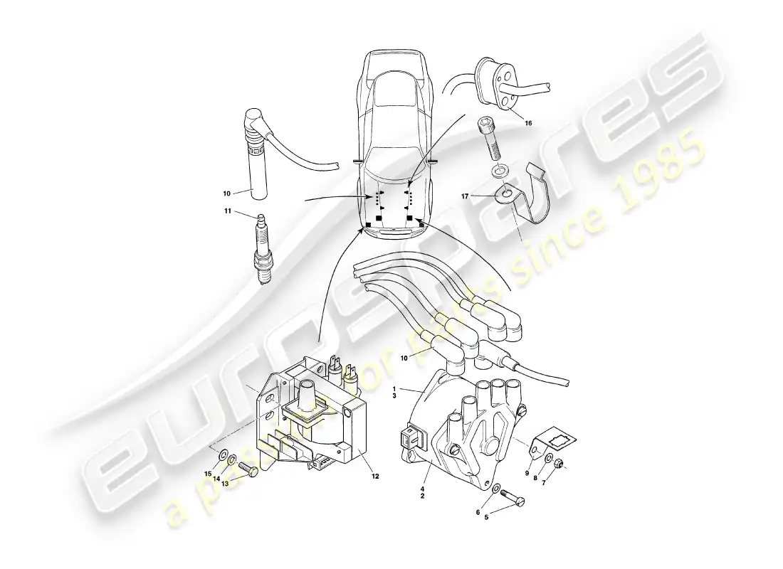 aston martin v8 coupe (2000) engine electrical components parts diagram