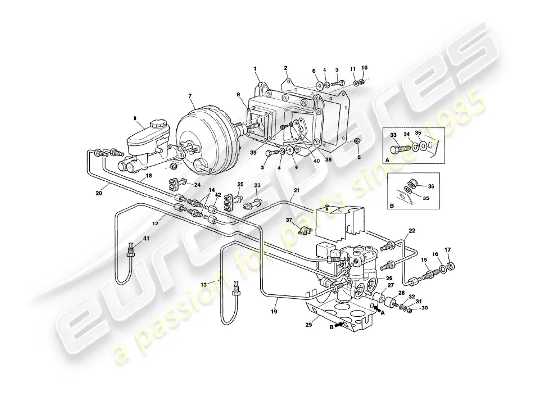 aston martin v8 coupe (2000) servo & modulator parts diagram