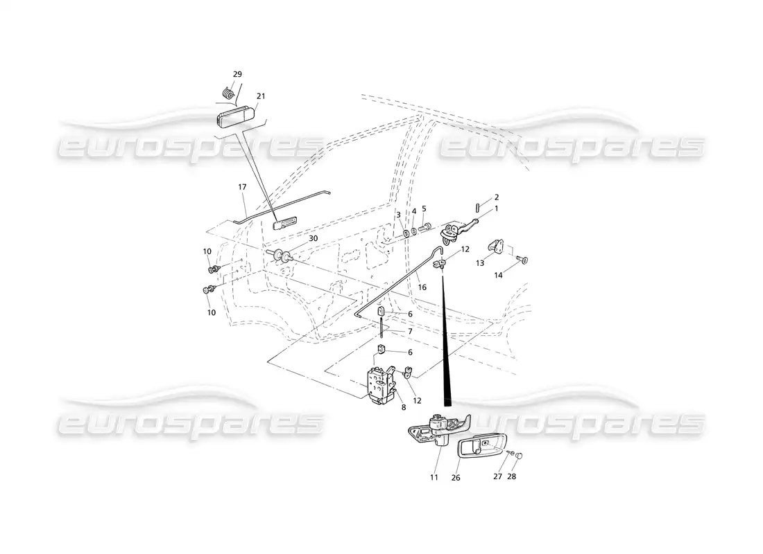 maserati qtp v6 evoluzione rear doors: hinges and inner controls parts diagram
