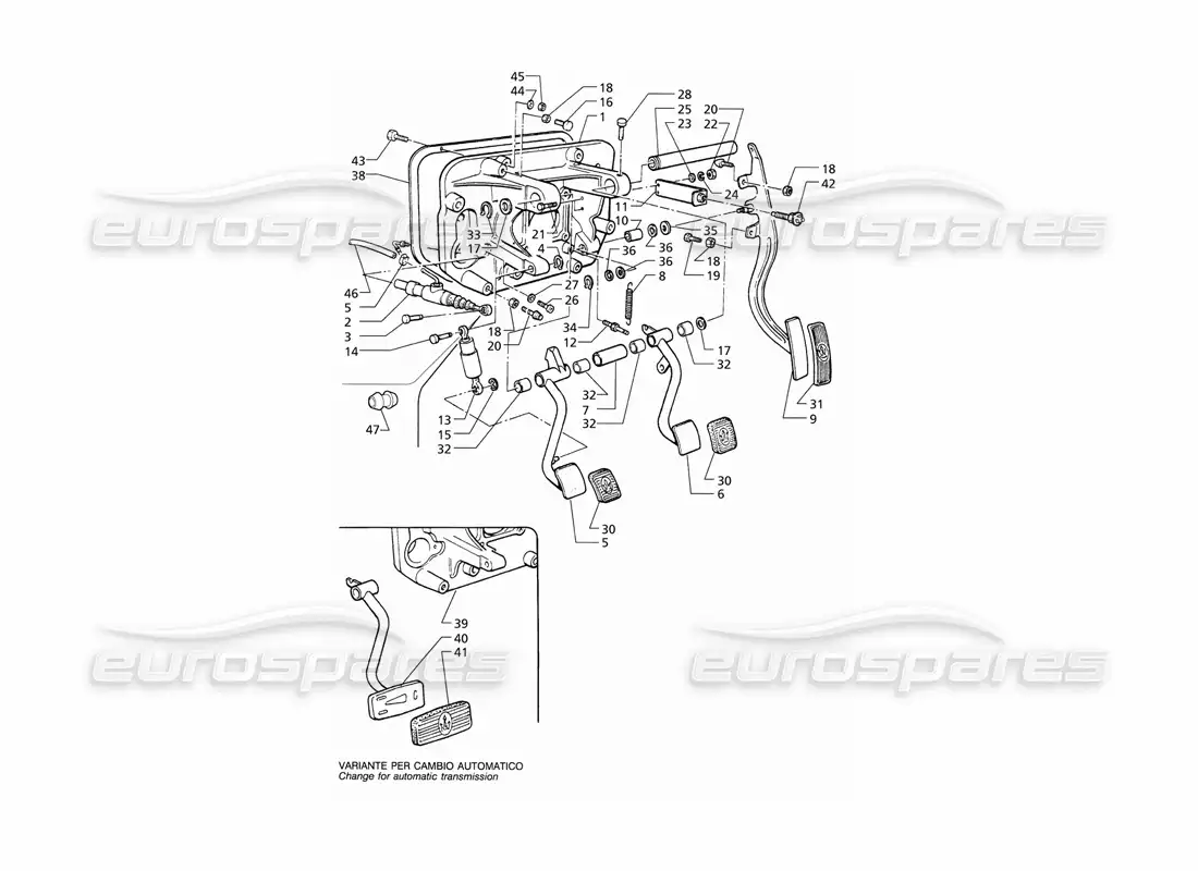 maserati qtp v8 (1998) pedal assy and clutch pump (rhd) parts diagram