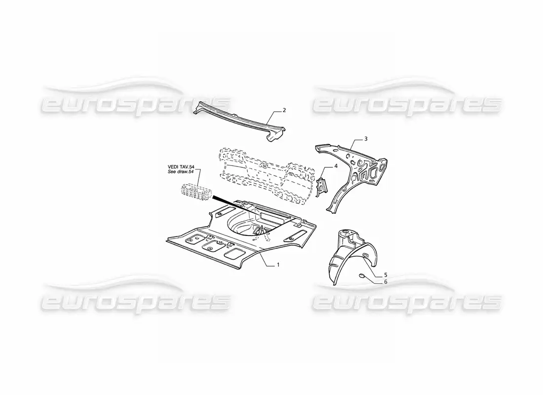 maserati qtp v8 (1998) body shell: boot floor and inner structures parts diagram