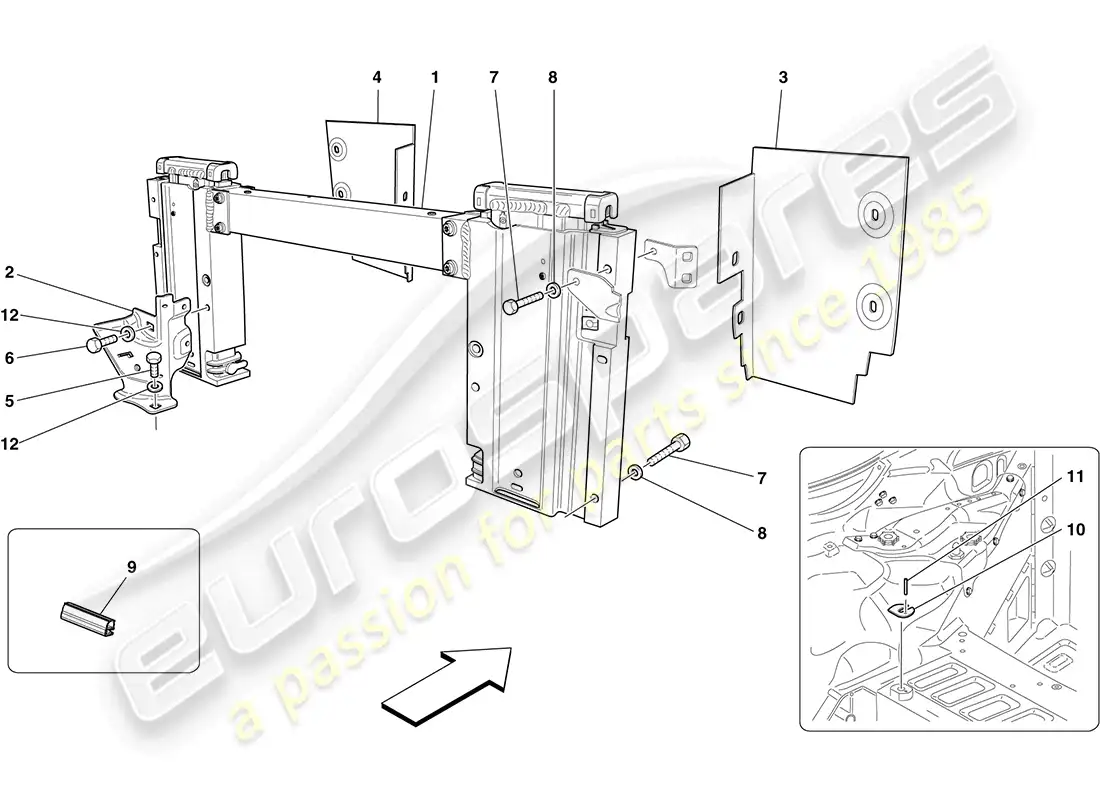 ferrari california (rhd) electric roof: rollbar and accessories parts diagram