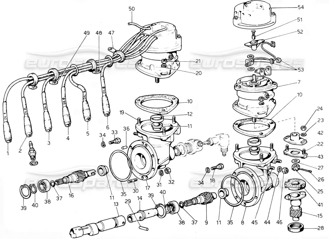 ferrari 365 gtc4 (mechanical) twin distributor distribution - revision parts diagram