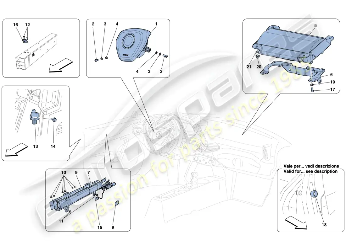 ferrari 458 speciale aperta (rhd) airbags parts diagram