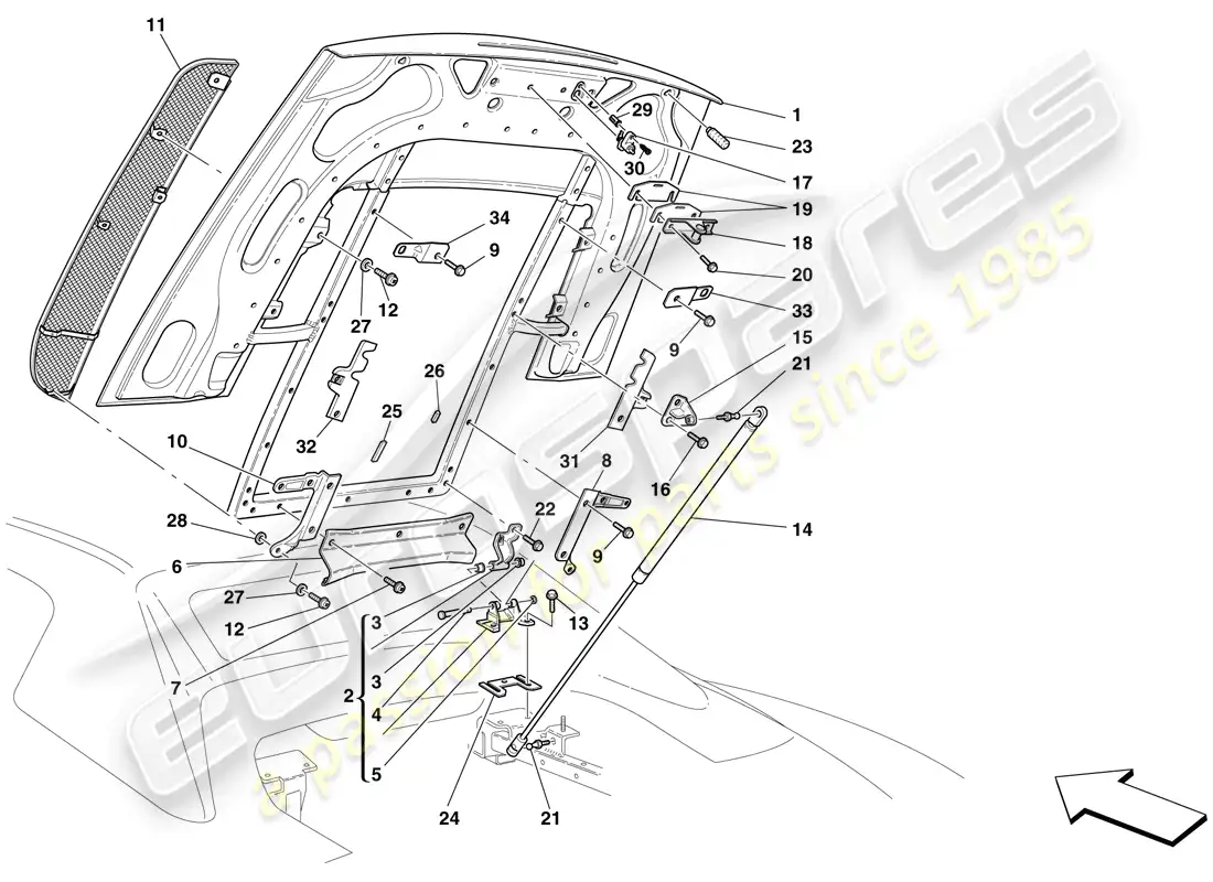 ferrari f430 scuderia (europe) engine compartment lid parts diagram