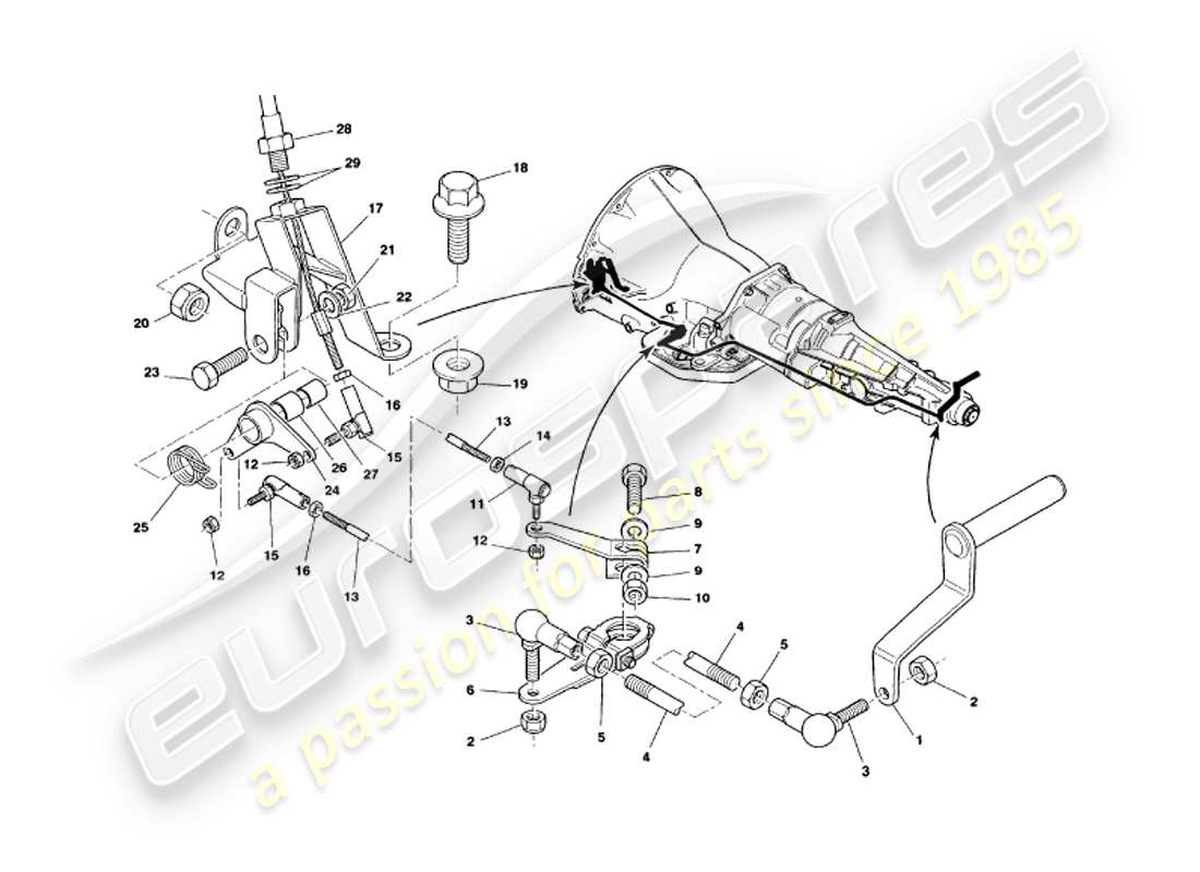 aston martin v8 volante (1999) gearbox linkage part diagram