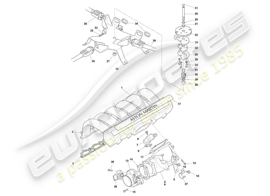 aston martin db7 vantage (2000) intake manifolds & throttles part diagram