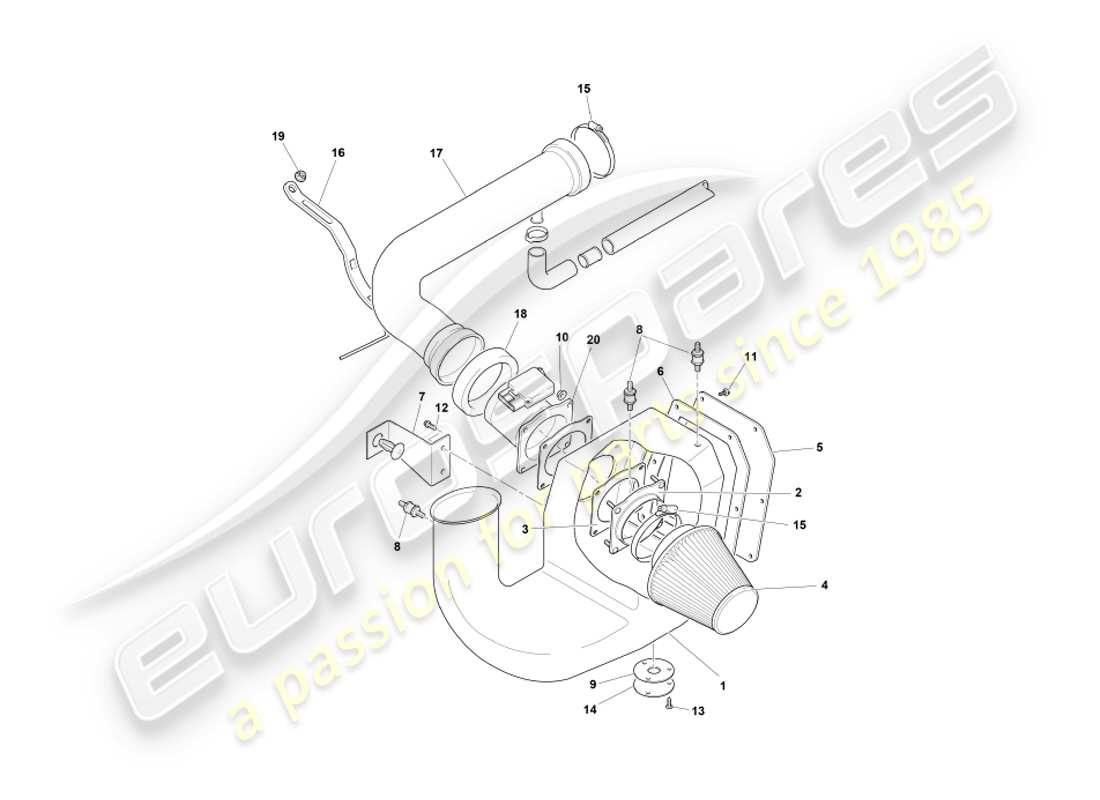 aston martin db7 vantage (2000) air filter & maf sensor part diagram
