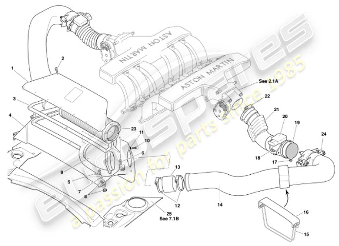 aston martin vanquish (2001) air filters & maf sensors part diagram