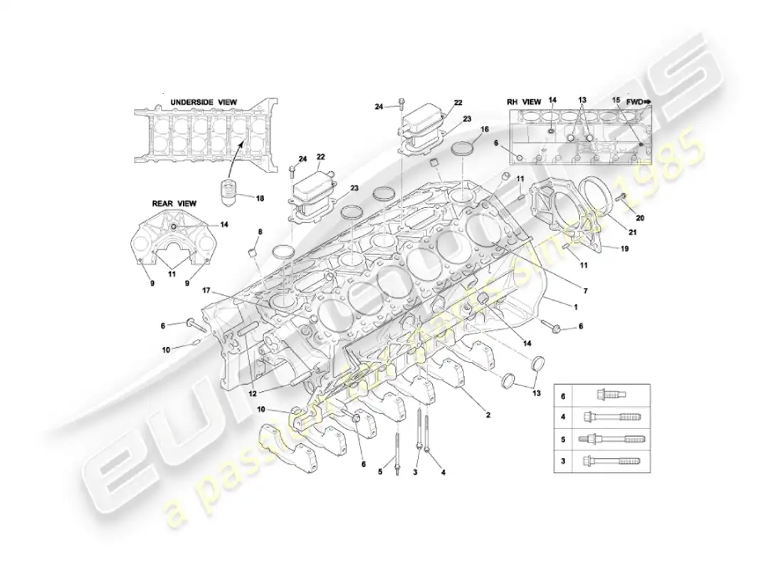 aston martin vanquish (2004) cylinder block parts diagram