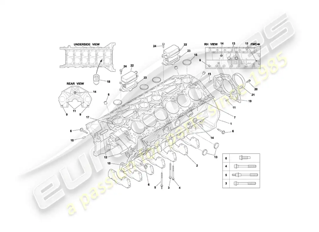 aston martin vanquish (2005) cylinder block parts diagram