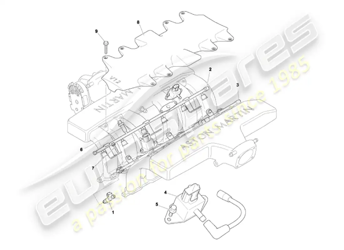 aston martin vanquish (2007) fuel rails & injectors parts diagram