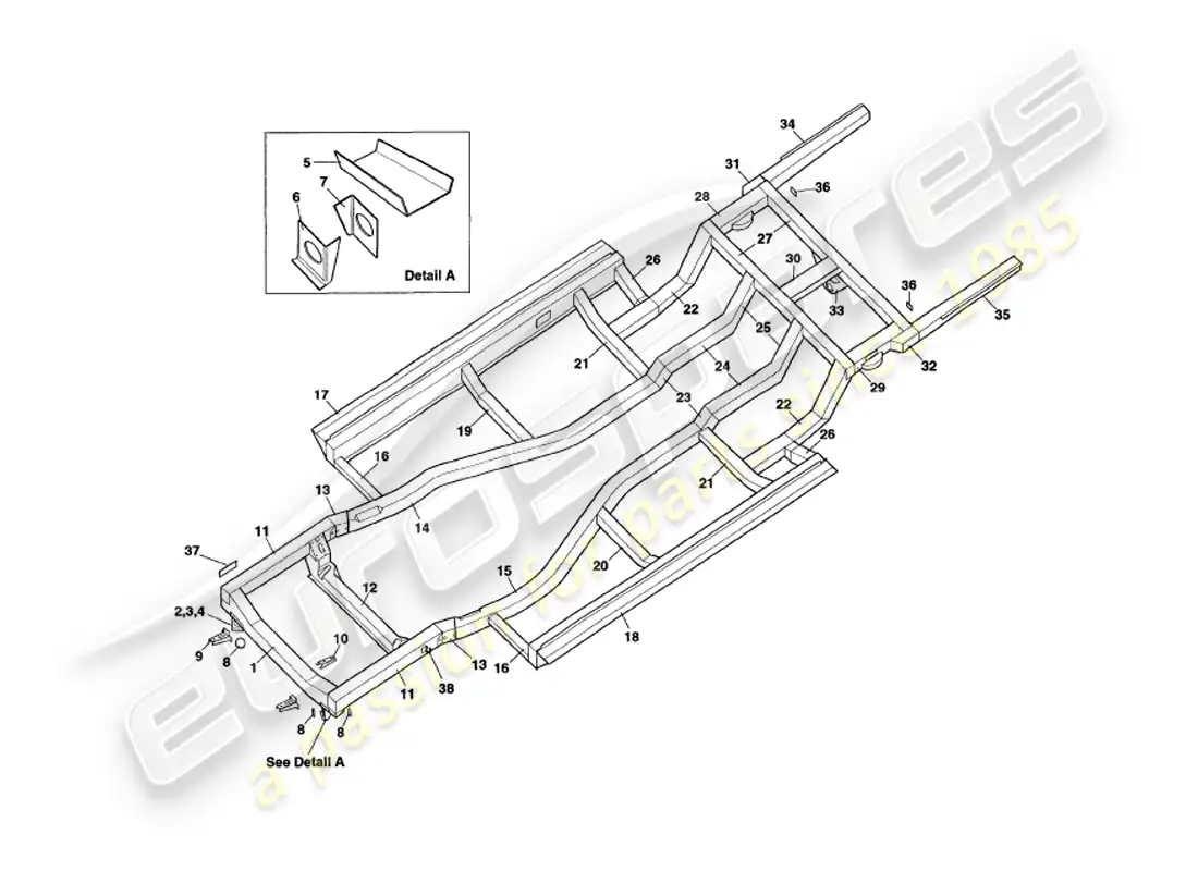 aston martin v8 coupe (1999) chassis frame parts diagram