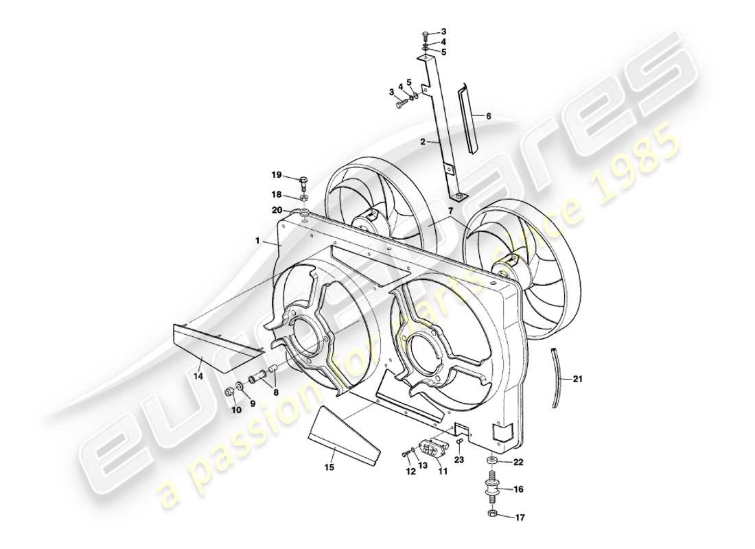 aston martin v8 coupe (1999) radiator fan cowling part diagram
