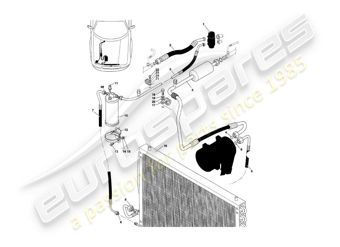 aston martin v8 coupe (1999) engine compartment installation part diagram