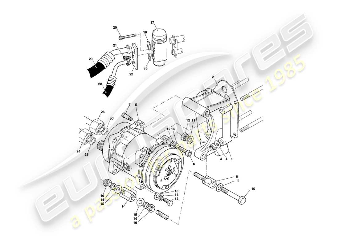 aston martin v8 coupe (1999) engine compartment installation part diagram