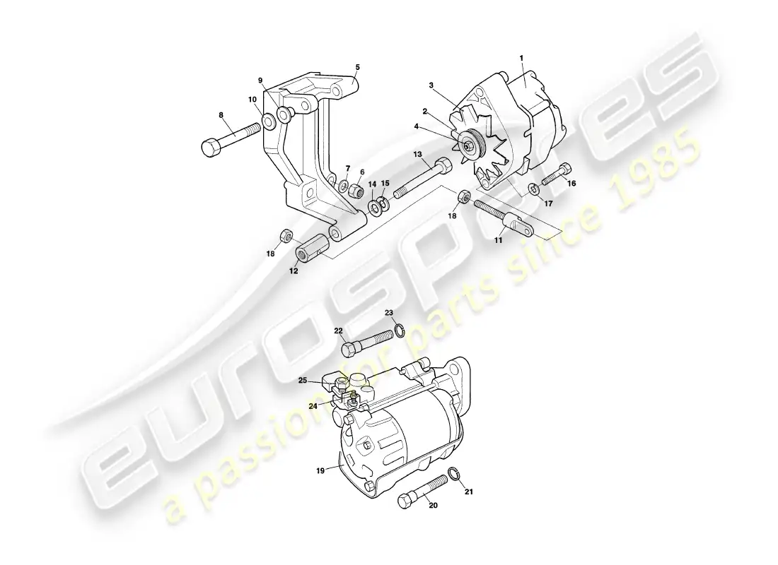 aston martin v8 coupe (1999) generator, starter & air pump parts diagram