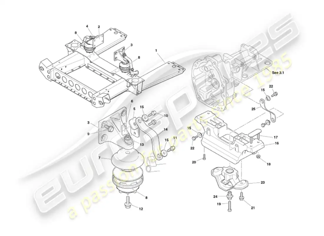 aston martin vanquish (2007) engine mountings parts diagram
