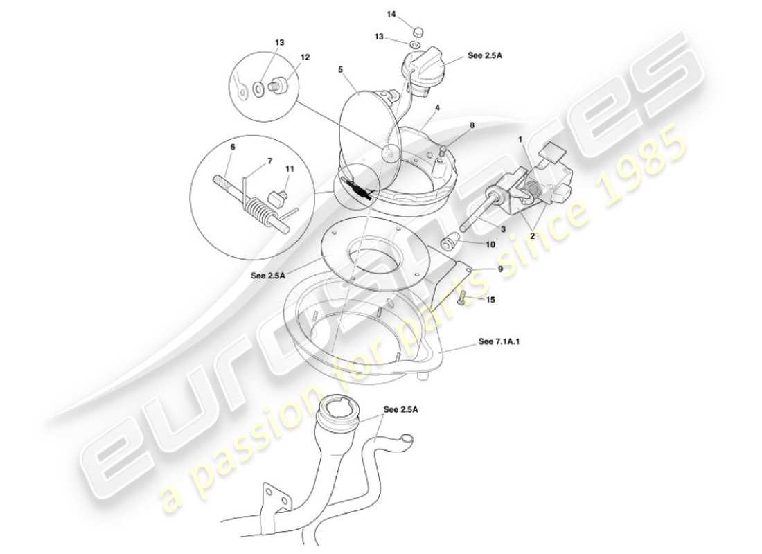 aston martin vanquish (2007) fuel flap mechanism part diagram