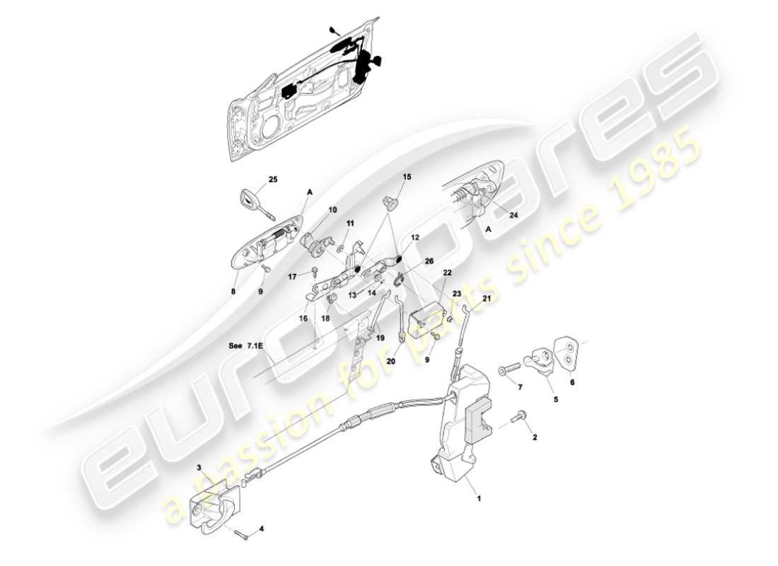 aston martin vanquish (2007) door latch mechanism part diagram